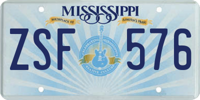 MS license plate ZSF576