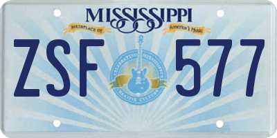 MS license plate ZSF577
