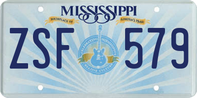 MS license plate ZSF579