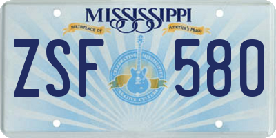 MS license plate ZSF580