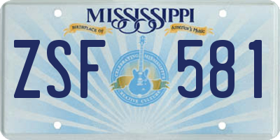 MS license plate ZSF581