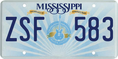 MS license plate ZSF583