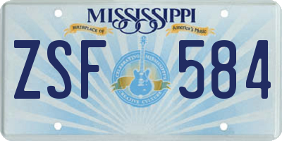 MS license plate ZSF584