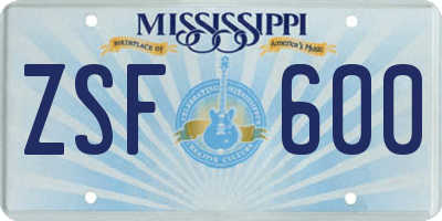 MS license plate ZSF600