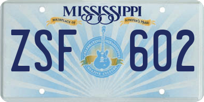 MS license plate ZSF602