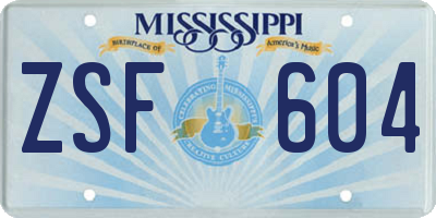 MS license plate ZSF604