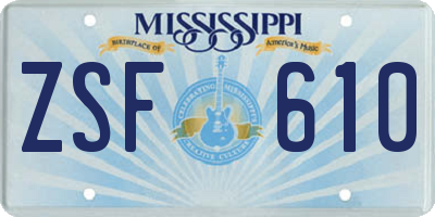MS license plate ZSF610