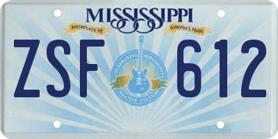 MS license plate ZSF612