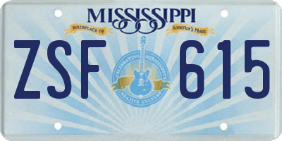 MS license plate ZSF615
