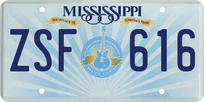 MS license plate ZSF616