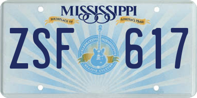 MS license plate ZSF617