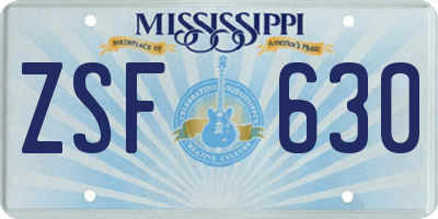 MS license plate ZSF630