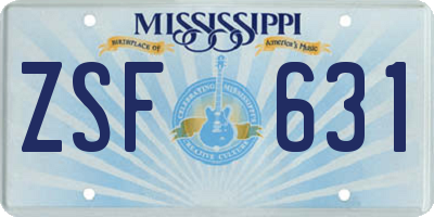 MS license plate ZSF631