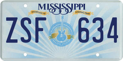 MS license plate ZSF634