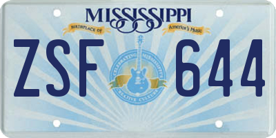 MS license plate ZSF644