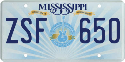 MS license plate ZSF650