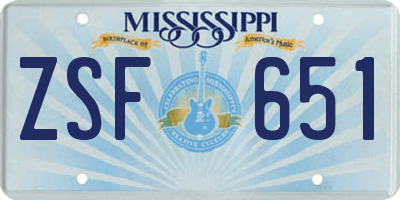 MS license plate ZSF651