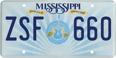 MS license plate ZSF660
