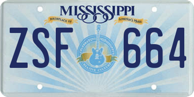 MS license plate ZSF664