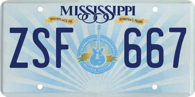 MS license plate ZSF667