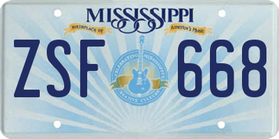 MS license plate ZSF668