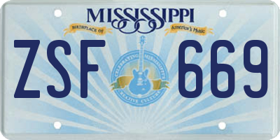 MS license plate ZSF669