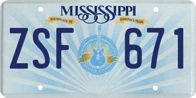 MS license plate ZSF671