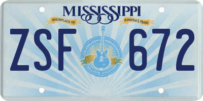 MS license plate ZSF672