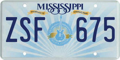 MS license plate ZSF675