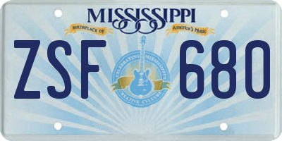 MS license plate ZSF680