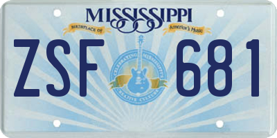 MS license plate ZSF681