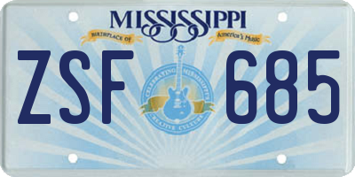 MS license plate ZSF685