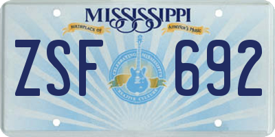 MS license plate ZSF692