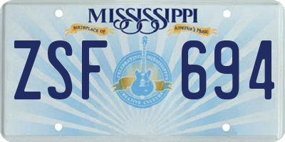 MS license plate ZSF694