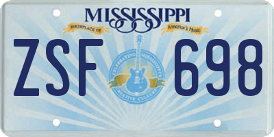 MS license plate ZSF698
