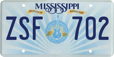 MS license plate ZSF702
