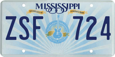 MS license plate ZSF724