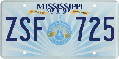 MS license plate ZSF725