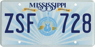 MS license plate ZSF728