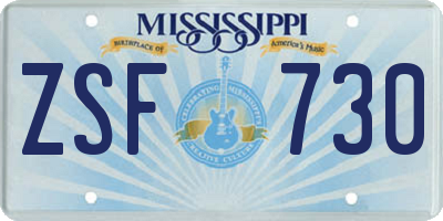 MS license plate ZSF730