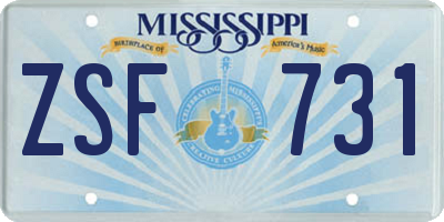MS license plate ZSF731