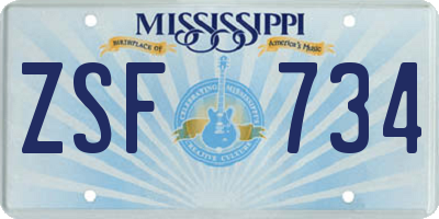 MS license plate ZSF734