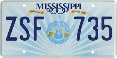 MS license plate ZSF735