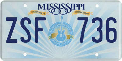 MS license plate ZSF736