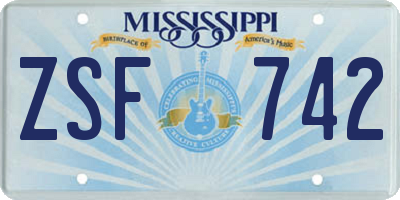MS license plate ZSF742