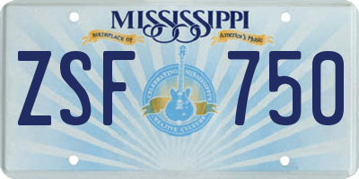 MS license plate ZSF750