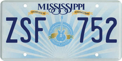 MS license plate ZSF752