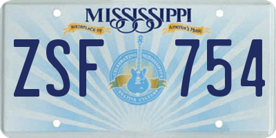 MS license plate ZSF754