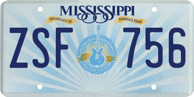 MS license plate ZSF756