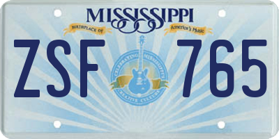 MS license plate ZSF765